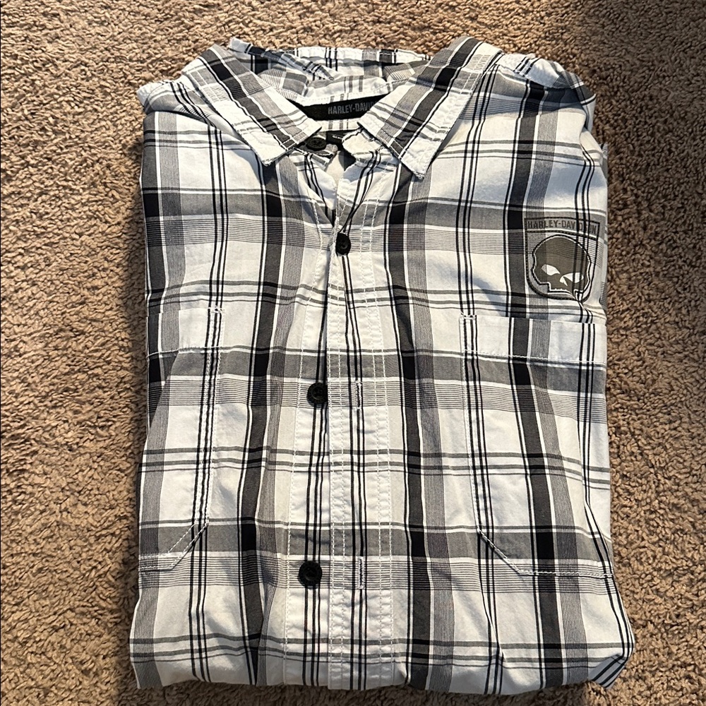 Harley-Davidson Black and White Checkered Shirt-long sleeve